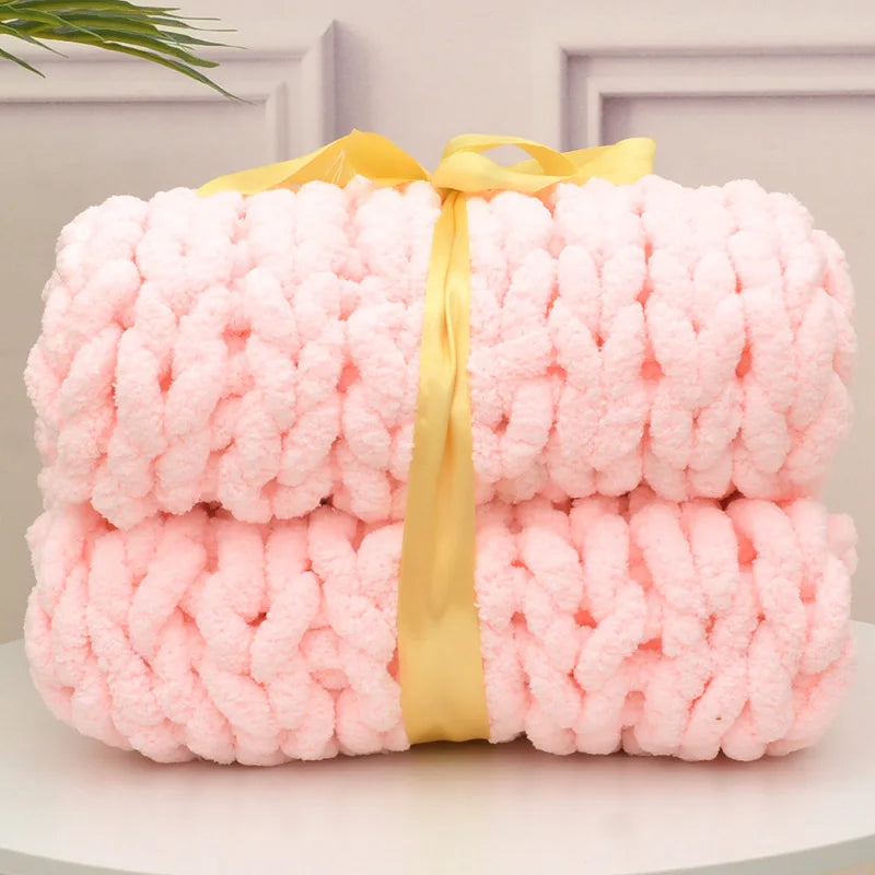 Hand Chunky Knitted Blanket Handmade Coarse Wool Woven Blanket Chenille Thick Blanket Sofa Blanket Photography Prop Blanket