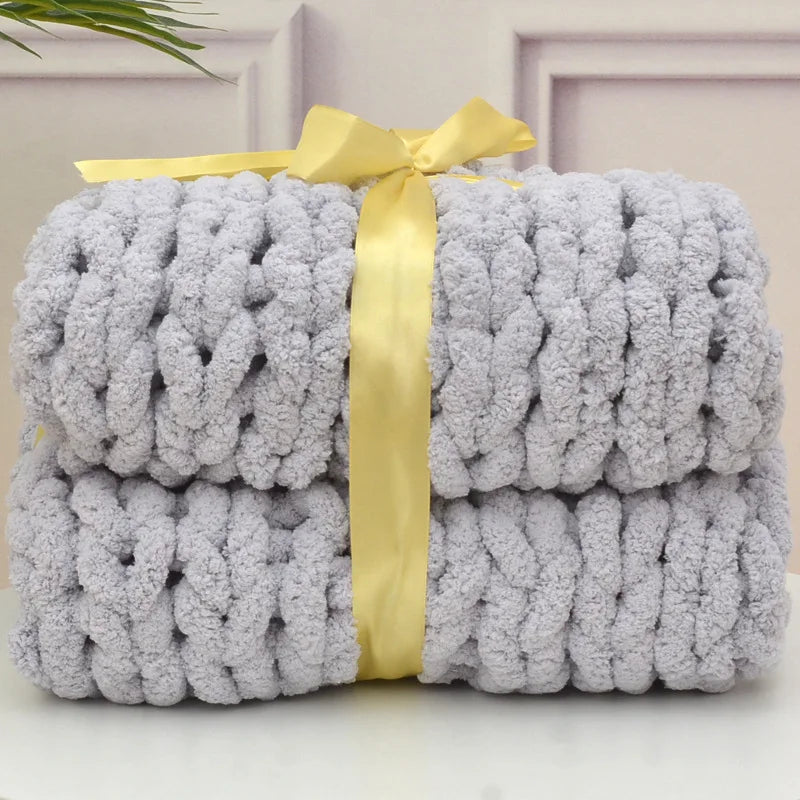 Hand Chunky Knitted Blanket Handmade Coarse Wool Woven Blanket Chenille Thick Blanket Sofa Blanket Photography Prop Blanket