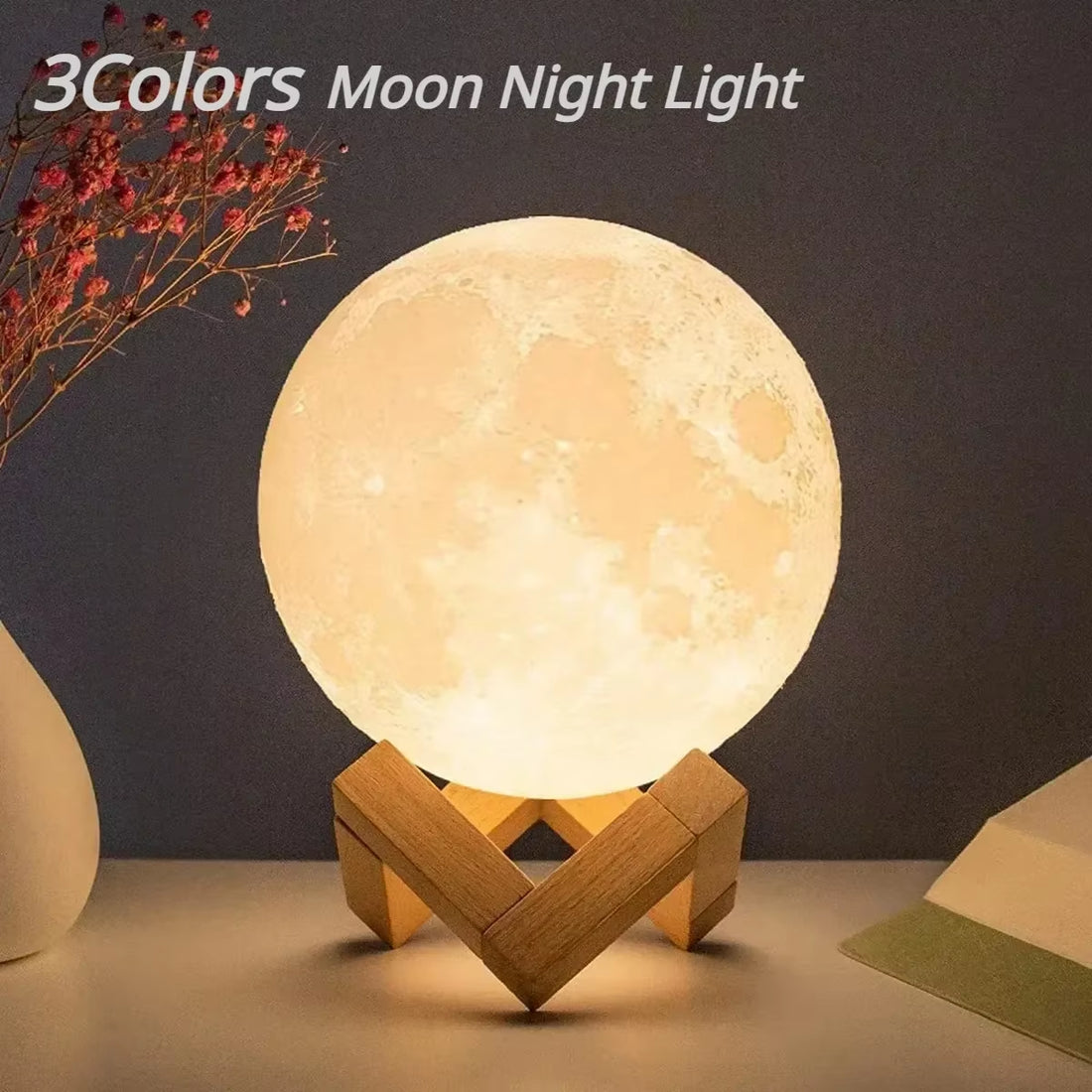 LED Moon Light Night Light Battery Powered Star Light Bedroom Decoration Night Light Children'S Gift 8Cm Moon Light